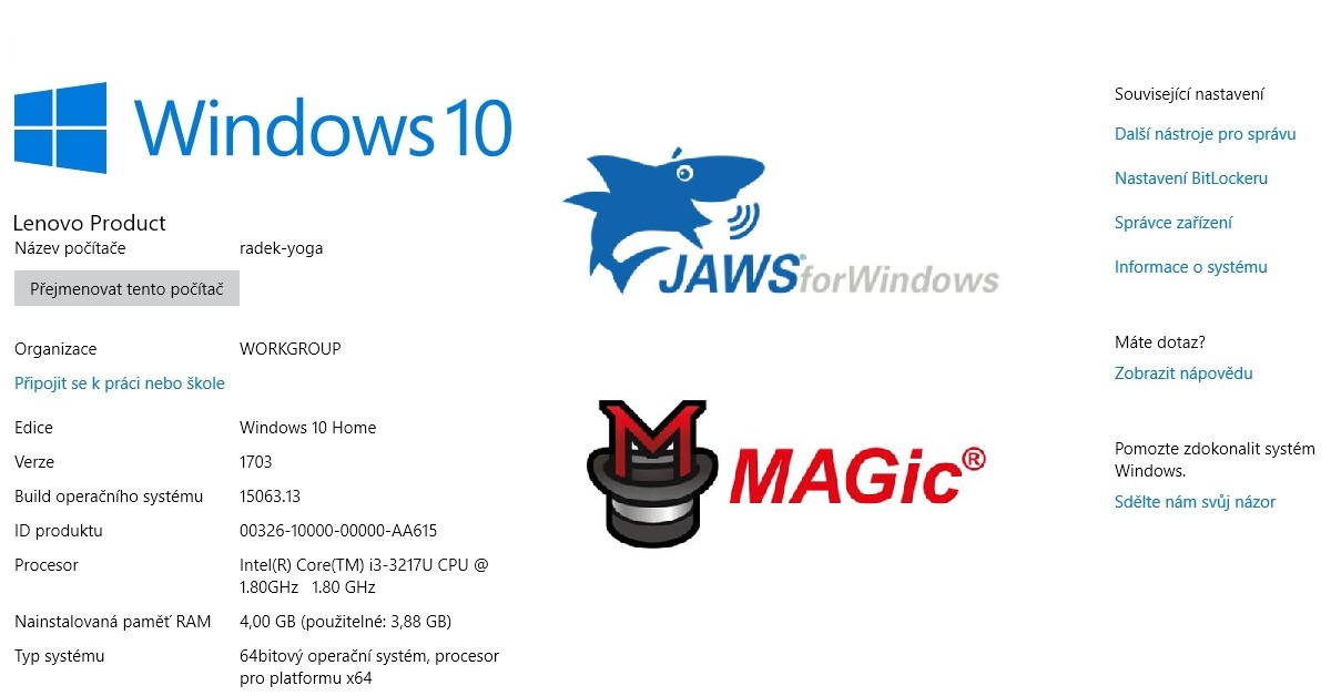 Odečítací program JAWS a zvětšovací program MAGic pro Windows 10 ...